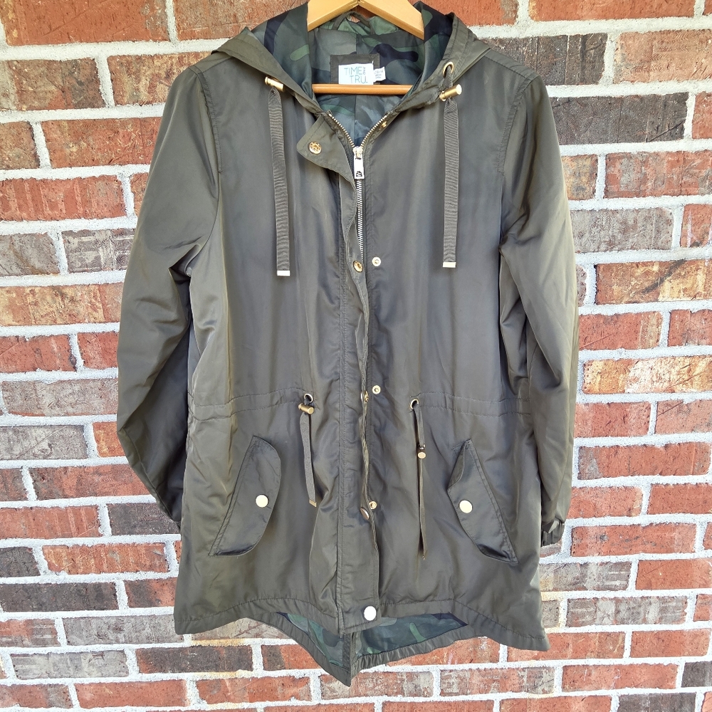 Time and Tru Olive Green Hooded Jacket  Large (12-14)